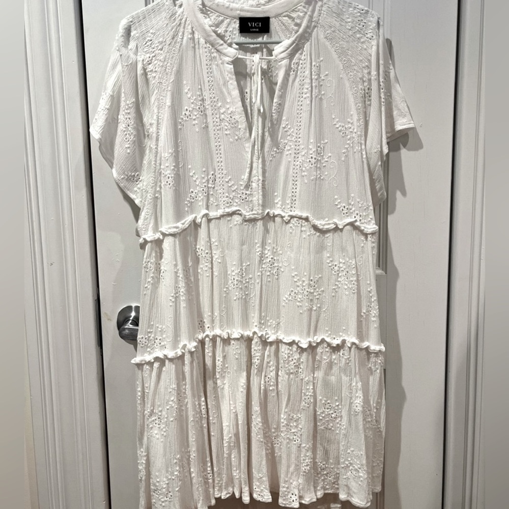 VICI Yolanda Cotton Eyelet Tiered Babydoll Dress